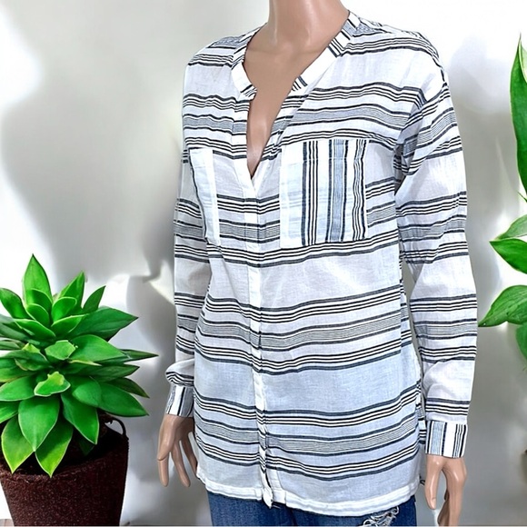 Old Navy Stripe Button Down V Neck Shirt Tunic Top - Picture 5 of 16